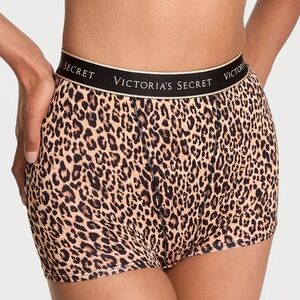 Victoria's Secret Logo Cotton High-Waist Boyshort Panty Natural Cheetah L NEW